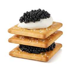 Stacked Crackers with Cream Cheese and Black Caviar