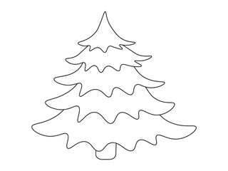 Christmas tree, fir. One line, doodle,coloring book,coloring page. outline doodle coloring page isolated on white background