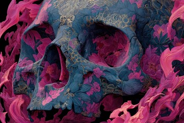 Floral Skull: The exquisite skull, artfully adorned with intricate floral patterns, embodies a fusion of beauty and mortality. A striking visual statement. 