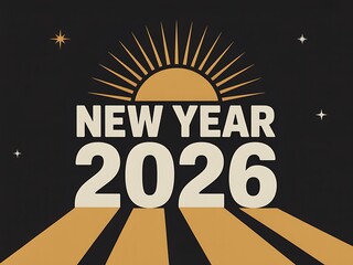 Embrace the dawn of new year 2026 with a radiant sun rising over a hopeful path towards a bright and prosperous future