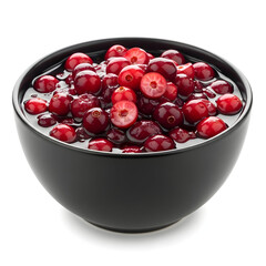 Black Bowl Overflowing with Fresh Cranberries in Juice