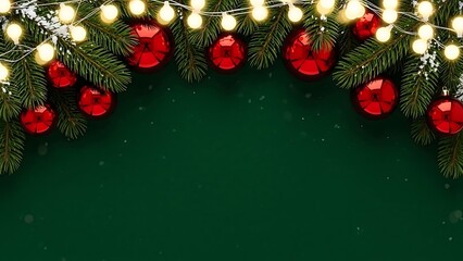 Festive christmas garland arch with red ornaments and lights