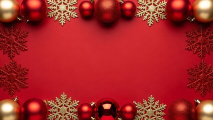 Red and gold snowflake christmas ornament border frame