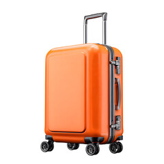 Modern Orange Trolley Suitcase Isolated on White Background