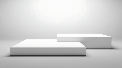 Geometric cube shadow scene, Empty white abstract table - platform with empty space for product placement and design solutions, blank illuminated white background, blank bright step platform white bac