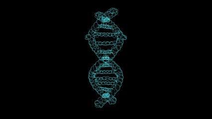 3D Visualization of Blue DNA Helix Molecule Structure on Black Background