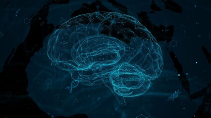 Futuristic Digital Brain Hologram Against Dark Background Showing Technology Innovation