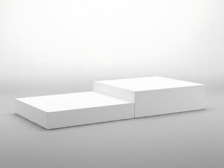 Geometric cube shadow scene, Empty white abstract table - platform with empty space for product placement and design solutions, blank illuminated white background, blank bright step platform white bac