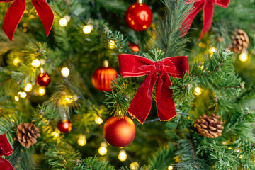 Beautifully illuminated Christmas decoration with sparkling lights, Christmas trees, stars, teddy bears and presents.	
