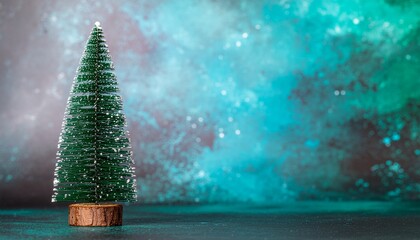 Festive Merry Christmas and Happy New Year Card with Green Spruce Tree and Lights on Blue Winter Background &ndash; Holiday Seasonal Design with Copy Space