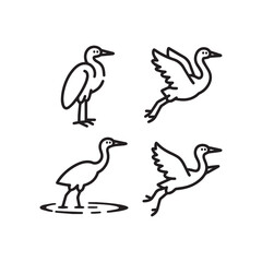  Bird Silhouettes, Elegant Heron and Crane Vector Illustrations. 