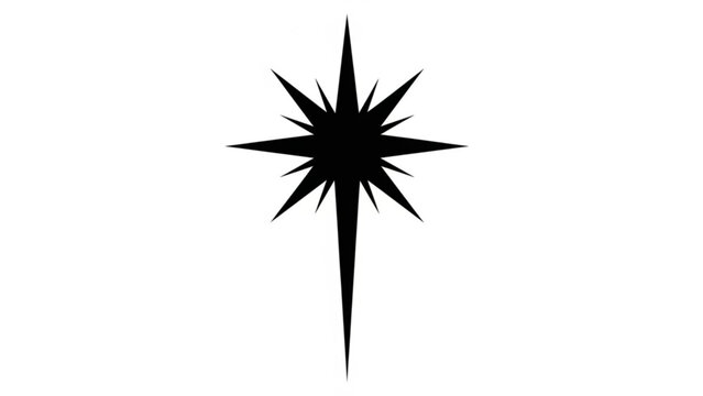 A sharp black abstract starburst or explosion shape with many pointed rays extending outwards from a central point on a clean white background
