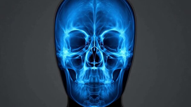 Ear Infection X-Ray Scan, Blue Otitis Media Anatomy with Sound Wave Visualization