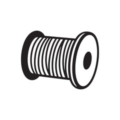  Black and White Wire Spool Icon, Simple Industrial or Craft Symbol.