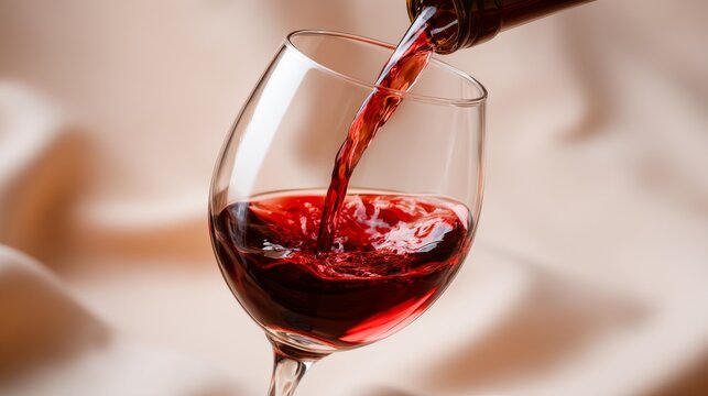 A close-up reveals a moment of red wine being poured into a fine glass. The candlelight flickers softly, creating a warm and inviting atmosphere perfect for a romantic dinner