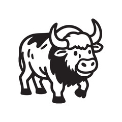 Bold cartoon yak silhouette with strong horns and friendly expressive stylized features.