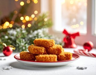 Crispy Golden Chicken Nuggets In Christmas Theme