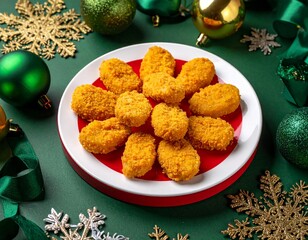 Crispy Golden Chicken Nuggets In Christmas Theme