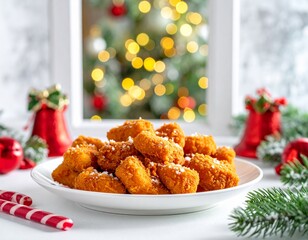 Crispy Golden Chicken Nuggets In Christmas Theme