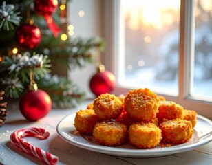 Crispy Golden Chicken Nuggets In Christmas Theme