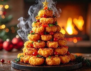 Crispy Golden Chicken Nuggets In Christmas Theme