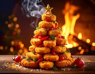 Crispy Golden Chicken Nuggets In Christmas Theme