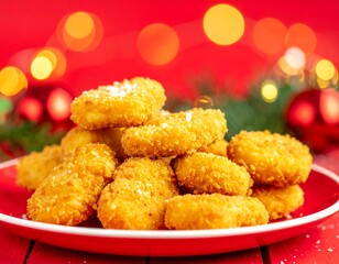 Crispy Golden Chicken Nuggets In Christmas Theme