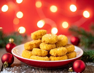 Crispy Golden Chicken Nuggets In Christmas Theme