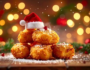 Crispy Golden Chicken Nuggets In Christmas Theme