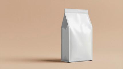 mockup of a long, vertical coffee bag on the right side on clean milk coffee background, no label, horizontal banner, free space for text, copy space