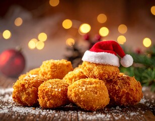 Crispy Golden Chicken Nuggets In Christmas Theme