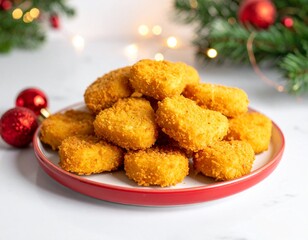 Crispy Golden Chicken Nuggets In Christmas Theme