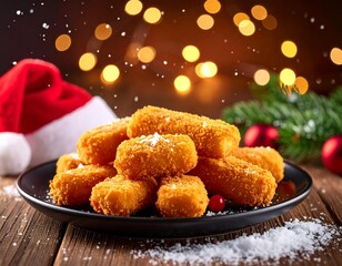 Crispy Golden Chicken Nuggets In Christmas Theme