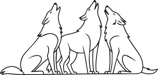 wolf howling group line art nature animal vector design