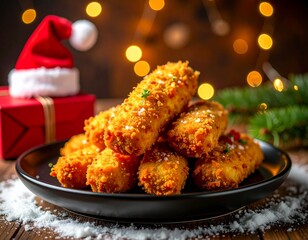 Crispy Golden Chicken Stick Nuggets In Christmas Theme
