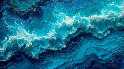 blue water background with sea waves and foam, horizontal banner