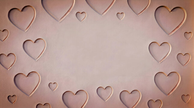 soft blush pink background with carved heart outlines creating gentle romantic frame - Powered by Adobe