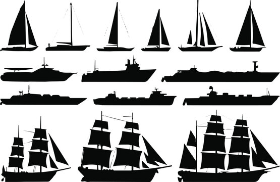 boat silhouettes collection of sailboats yachts and historic ships