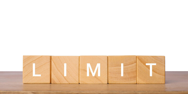 Wooden blocks with word limit for restriction and control concept, isolated on transparent background