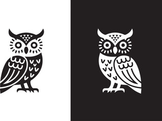 owl logo icon black and white mirrored vector illustration