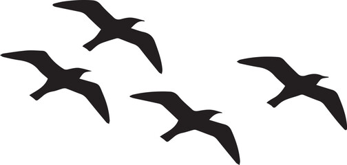 bird flying silhouette vector set four birds formation