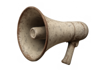 Old, rusty megaphone symbolizing revolution, voice, and activism. Used for loud public speaking and urgent announcements