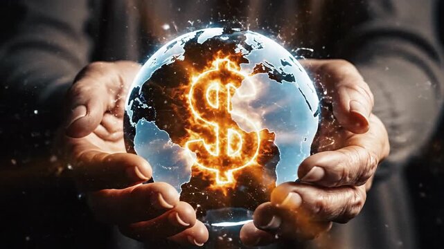 Hands hold glowing global economy symbol with digital finance theme - Powered by Adobe