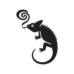 Whimsical Spiral-Tailed Lizard Silhouette with Curious Symbolic Smoke and Playful Expression.