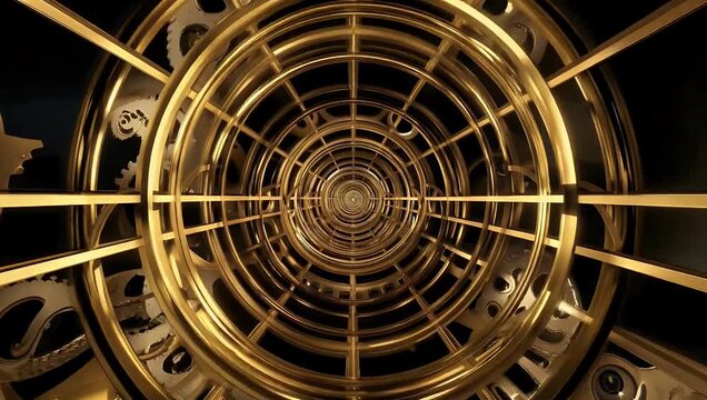 luxurious 4k looping 3d animation of textured golden radial rings forming a clock style design creating a sophisticated abstract visual suitable for corporate luxury or futuristic digital motion
