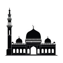 mosque black silhouette dome minaret arched entrance vector icon
