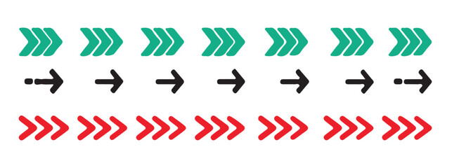 Repeat vector arrow patterns pointing right featuring multiple chevrons and simple arrows in diverse colors