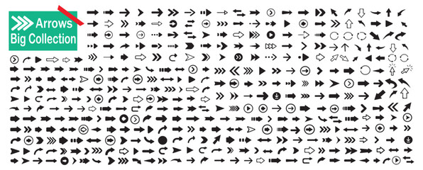 Big collection of arrow icons in black color isolated on white background web design elements and symbols