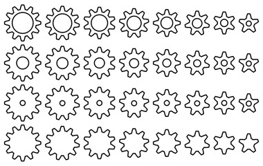 様々な形の歯車、ギアのアイコンのベクターイラストのセット