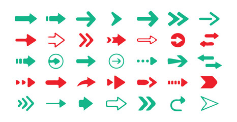 Variety of modern arrow icons in red and teal for web design application development and navigation